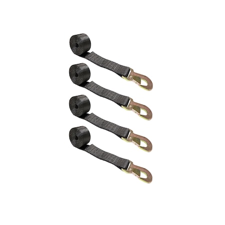 Tie 4 Safe 2" x 10' Wheel Lasso Lift Strap w/ Flat Snap Hook Tow Dolly Black, 4PK TWS21-2510-M3-BLK-C-4